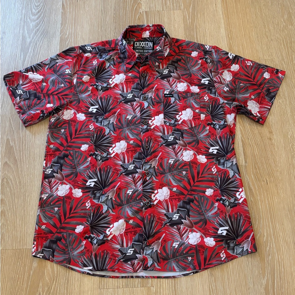 Men’s Dixxon Flannel Co Limited Edition Snap On LG Red Hawaiian Floral Shirt